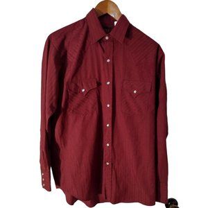 Men's Medium Burgundy Plains Western Wear Pearl Snap Shirt with Light Textured P